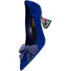 imageFSJ Women Gorgeous Crystal Gemstone Heel Pumps Pointed Toe Slip On Chunky Block Heels with Rhinestones for Bridal Party Wedding Dress Shoes Size 416 USBlue Suede