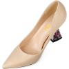 imageFSJ Women Gorgeous Crystal Gemstone Heel Pumps Pointed Toe Slip On Chunky Block Heels with Rhinestones for Bridal Party Wedding Dress Shoes Size 416 USWheat