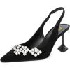 imageFSJ Women Crystal Pointed Toe Slingback Pumps Studded Flower Special High Heels Elastic Strap Party Dating Dress Shoes Size 416 USBlack Suede