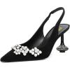 imageFSJ Women Crystal Pointed Toe Slingback Pumps Studded Flower Special High Heels Elastic Strap Party Dating Dress Shoes Size 416 USBlack Suede Rhinestone Heel