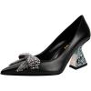imageFSJ Women Gorgeous Crystal Gemstone Heel Pumps Pointed Toe Slip On Chunky Block Heels with Rhinestones for Bridal Party Wedding Dress Shoes Size 416 USBlack Leather