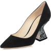 imageFSJ Women Gorgeous Crystal Gemstone Heel Pumps Pointed Toe Slip On Chunky Block Heels with Rhinestones for Bridal Party Wedding Dress Shoes Size 416 USBlack Suede