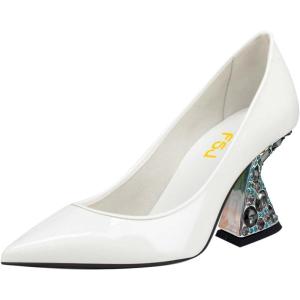 imageFSJ Women Gorgeous Crystal Gemstone Heel Pumps Pointed Toe Slip On Chunky Block Heels with Rhinestones for Bridal Party Wedding Dress Shoes Size 416 USWhite