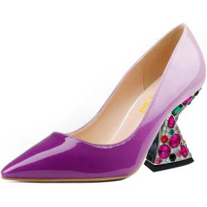 imageFSJ Women Gorgeous Crystal Gemstone Heel Pumps Pointed Toe Slip On Chunky Block Heels with Rhinestones for Bridal Party Wedding Dress Shoes Size 416 USPurple Gradient