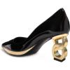 imageFSJ Women Classic Gold Chain Chunky Heel Pumps Pointed Toe Slip On High Heel Ladies Office Fashion Comfy Evening Shoes Size 416 USBlack