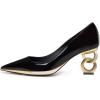 imageFSJ Women Classic Gold Chain Chunky Heel Pumps Pointed Toe Slip On High Heel Ladies Office Fashion Comfy Evening Shoes Size 416 USBlack