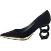 imageFSJ Women Classic Gold Chain Chunky Heel Pumps Pointed Toe Slip On High Heel Ladies Office Fashion Comfy Evening Shoes Size 416 USBlack Velvet