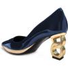 imageFSJ Women Classic Gold Chain Chunky Heel Pumps Pointed Toe Slip On High Heel Ladies Office Fashion Comfy Evening Shoes Size 416 USBlue
