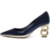 imageFSJ Women Classic Gold Chain Chunky Heel Pumps Pointed Toe Slip On High Heel Ladies Office Fashion Comfy Evening Shoes Size 416 USBlue
