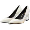 imageFSJ Women Classic Gold Chain Chunky Heel Pumps Pointed Toe Slip On High Heel Ladies Office Fashion Comfy Evening Shoes Size 416 USCreamy White