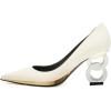 imageFSJ Women Classic Gold Chain Chunky Heel Pumps Pointed Toe Slip On High Heel Ladies Office Fashion Comfy Evening Shoes Size 416 USCreamy White