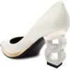 imageFSJ Women Classic Gold Chain Chunky Heel Pumps Pointed Toe Slip On High Heel Ladies Office Fashion Comfy Evening Shoes Size 416 USCreamy White