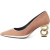 imageFSJ Women Classic Gold Chain Chunky Heel Pumps Pointed Toe Slip On High Heel Ladies Office Fashion Comfy Evening Shoes Size 416 USFlesh Pink Velvet