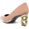 imageFSJ Women Classic Gold Chain Chunky Heel Pumps Pointed Toe Slip On High Heel Ladies Office Fashion Comfy Evening Shoes Size 416 USFlesh Pink Velvet