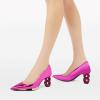 imageFSJ Women Classic Gold Chain Chunky Heel Pumps Pointed Toe Slip On High Heel Ladies Office Fashion Comfy Evening Shoes Size 416 USFuchsia