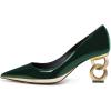 imageFSJ Women Classic Gold Chain Chunky Heel Pumps Pointed Toe Slip On High Heel Ladies Office Fashion Comfy Evening Shoes Size 416 USGreen