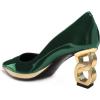 imageFSJ Women Classic Gold Chain Chunky Heel Pumps Pointed Toe Slip On High Heel Ladies Office Fashion Comfy Evening Shoes Size 416 USGreen