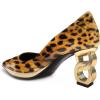 imageFSJ Women Classic Gold Chain Chunky Heel Pumps Pointed Toe Slip On High Heel Ladies Office Fashion Comfy Evening Shoes Size 416 USLeopard Print