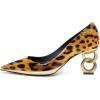 imageFSJ Women Classic Gold Chain Chunky Heel Pumps Pointed Toe Slip On High Heel Ladies Office Fashion Comfy Evening Shoes Size 416 USLeopard Print