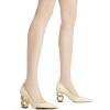 imageFSJ Women Classic Gold Chain Chunky Heel Pumps Pointed Toe Slip On High Heel Ladies Office Fashion Comfy Evening Shoes Size 416 USOyster White