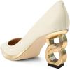 imageFSJ Women Classic Gold Chain Chunky Heel Pumps Pointed Toe Slip On High Heel Ladies Office Fashion Comfy Evening Shoes Size 416 USOyster White