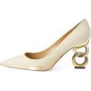 imageFSJ Women Classic Gold Chain Chunky Heel Pumps Pointed Toe Slip On High Heel Ladies Office Fashion Comfy Evening Shoes Size 416 USOyster White