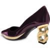 imageFSJ Women Classic Gold Chain Chunky Heel Pumps Pointed Toe Slip On High Heel Ladies Office Fashion Comfy Evening Shoes Size 416 USPlum