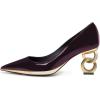 imageFSJ Women Classic Gold Chain Chunky Heel Pumps Pointed Toe Slip On High Heel Ladies Office Fashion Comfy Evening Shoes Size 416 USPlum