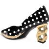 imageFSJ Women Classic Gold Chain Chunky Heel Pumps Pointed Toe Slip On High Heel Ladies Office Fashion Comfy Evening Shoes Size 416 USPolka Dot
