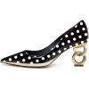 imageFSJ Women Classic Gold Chain Chunky Heel Pumps Pointed Toe Slip On High Heel Ladies Office Fashion Comfy Evening Shoes Size 416 USPolka Dot