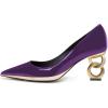 imageFSJ Women Classic Gold Chain Chunky Heel Pumps Pointed Toe Slip On High Heel Ladies Office Fashion Comfy Evening Shoes Size 416 USPurple