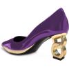 imageFSJ Women Classic Gold Chain Chunky Heel Pumps Pointed Toe Slip On High Heel Ladies Office Fashion Comfy Evening Shoes Size 416 USPurple