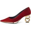 imageFSJ Women Classic Gold Chain Chunky Heel Pumps Pointed Toe Slip On High Heel Ladies Office Fashion Comfy Evening Shoes Size 416 USRed Velvet