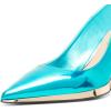 imageFSJ Women Classic Gold Chain Chunky Heel Pumps Pointed Toe Slip On High Heel Ladies Office Fashion Comfy Evening Shoes Size 416 USTurquoise Blue