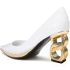imageFSJ Women Classic Gold Chain Chunky Heel Pumps Pointed Toe Slip On High Heel Ladies Office Fashion Comfy Evening Shoes Size 416 USWhite