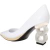 imageFSJ Women Classic Gold Chain Chunky Heel Pumps Pointed Toe Slip On High Heel Ladies Office Fashion Comfy Evening Shoes Size 416 USWhite Heel