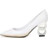imageFSJ Women Classic Gold Chain Chunky Heel Pumps Pointed Toe Slip On High Heel Ladies Office Fashion Comfy Evening Shoes Size 416 USWhite Heel