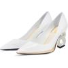 imageFSJ Women Classic Gold Chain Chunky Heel Pumps Pointed Toe Slip On High Heel Ladies Office Fashion Comfy Evening Shoes Size 416 USWhite Heel