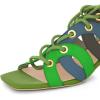 imageFSJ Women Classic Open Toe Special Kitten Low Heel Sandals Lace Up Cutout Summer Dress Casual Slide Mules Size 415 USColorful1