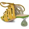 imageFSJ Women Classic Open Toe Special Kitten Low Heel Sandals Lace Up Cutout Summer Dress Casual Slide Mules Size 415 USYellow
