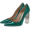 imageFSJ Women Clear High Heel Closed Pointed Toe Pumps Elegant Slip On Chunky Block Heel Ladies Bridal Wedding Party Dress Shoes Size 415 USForest Green