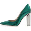 imageFSJ Women Clear High Heel Closed Pointed Toe Pumps Elegant Slip On Chunky Block Heel Ladies Bridal Wedding Party Dress Shoes Size 415 USForest Green