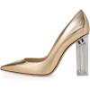 imageFSJ Women Clear High Heel Closed Pointed Toe Pumps Elegant Slip On Chunky Block Heel Ladies Bridal Wedding Party Dress Shoes Size 415 USGold