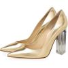 imageFSJ Women Clear High Heel Closed Pointed Toe Pumps Elegant Slip On Chunky Block Heel Ladies Bridal Wedding Party Dress Shoes Size 415 USGold