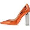 imageFSJ Women Clear High Heel Closed Pointed Toe Pumps Elegant Slip On Chunky Block Heel Ladies Bridal Wedding Party Dress Shoes Size 415 USOrange