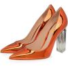 imageFSJ Women Clear High Heel Closed Pointed Toe Pumps Elegant Slip On Chunky Block Heel Ladies Bridal Wedding Party Dress Shoes Size 415 USOrange