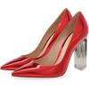 imageFSJ Women Clear High Heel Closed Pointed Toe Pumps Elegant Slip On Chunky Block Heel Ladies Bridal Wedding Party Dress Shoes Size 415 USRed