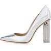imageFSJ Women Clear High Heel Closed Pointed Toe Pumps Elegant Slip On Chunky Block Heel Ladies Bridal Wedding Party Dress Shoes Size 415 USSilver