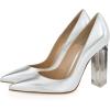 imageFSJ Women Clear High Heel Closed Pointed Toe Pumps Elegant Slip On Chunky Block Heel Ladies Bridal Wedding Party Dress Shoes Size 415 USSilver