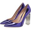 imageFSJ Women Clear High Heel Closed Pointed Toe Pumps Elegant Slip On Chunky Block Heel Ladies Bridal Wedding Party Dress Shoes Size 415 USSlateblue